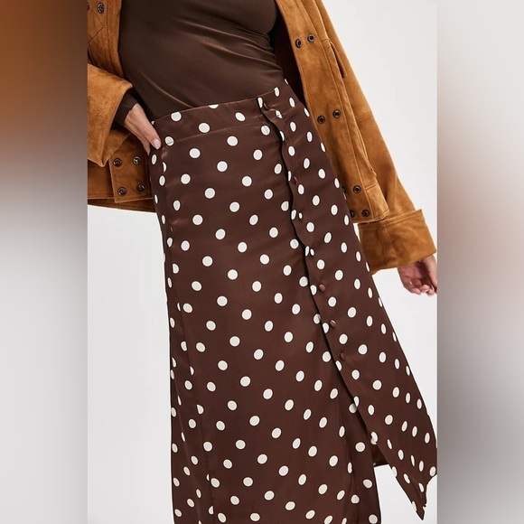 NWT Free People Analise Polka Dot Button-Up Midi Skirt – Pinecone Combo - Picture 4 of 10